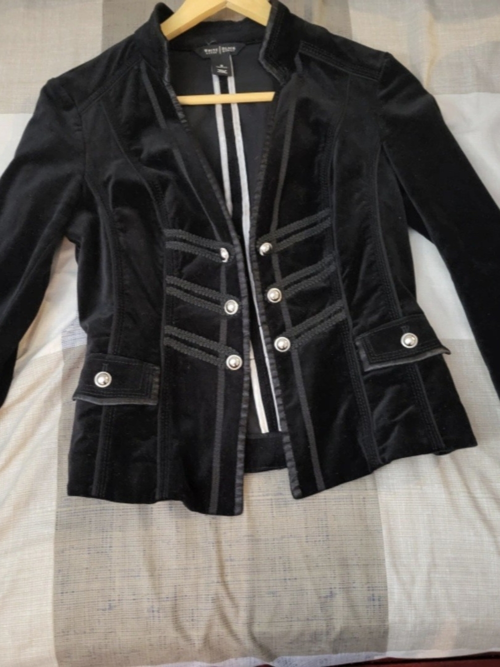 White House Black Market Black Velvet Military-Style Blazer